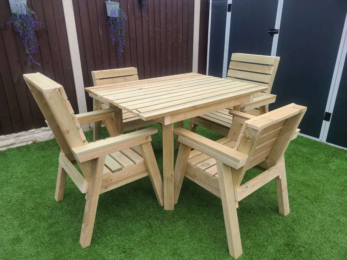 4ft handmade wooden garden table set with chairs and benches – customisable outdoor furniture