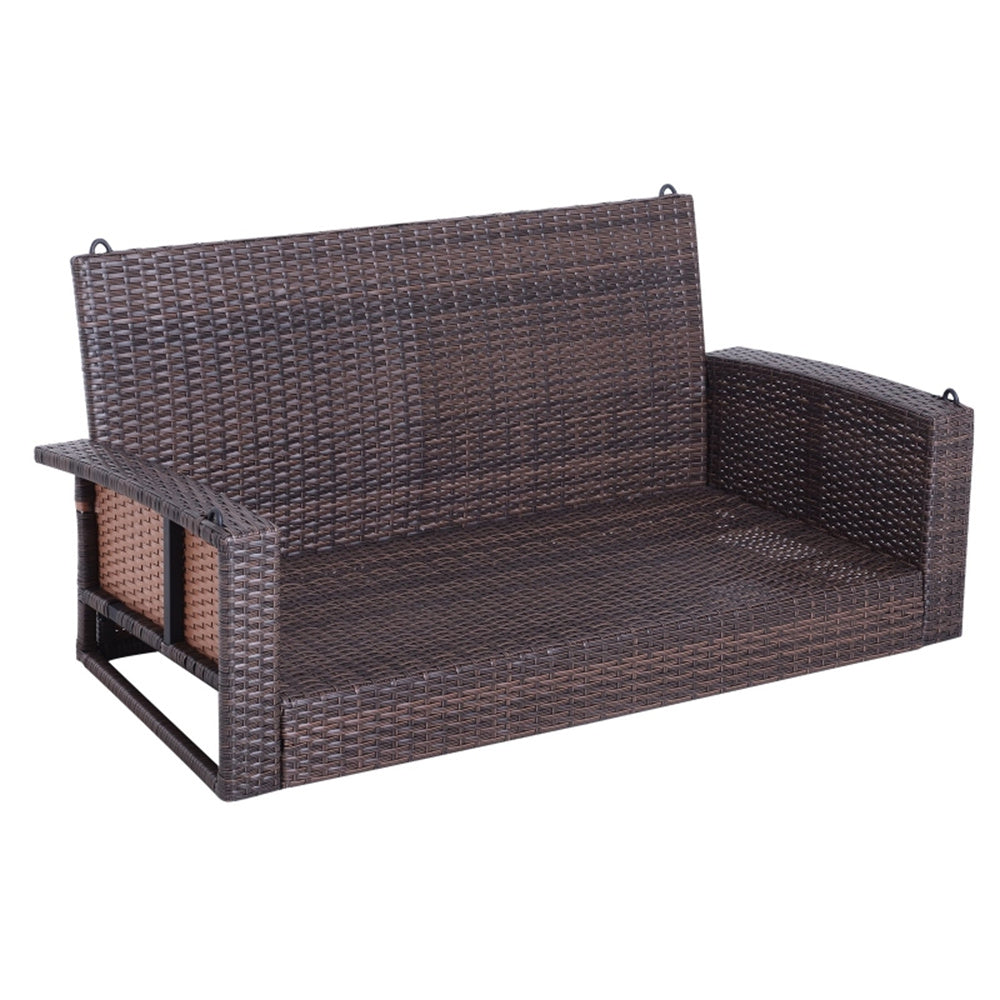 Brown wicker garden bench on a white background