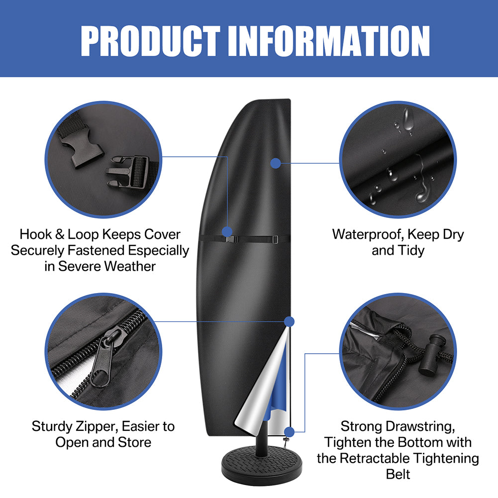 Product information graphic for a black cover with features highlighted.