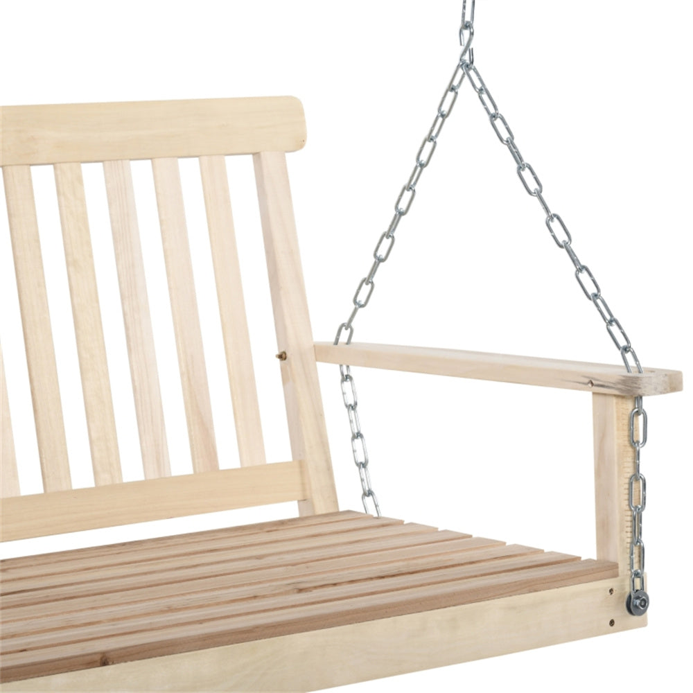 Wooden swing with chains on a white background