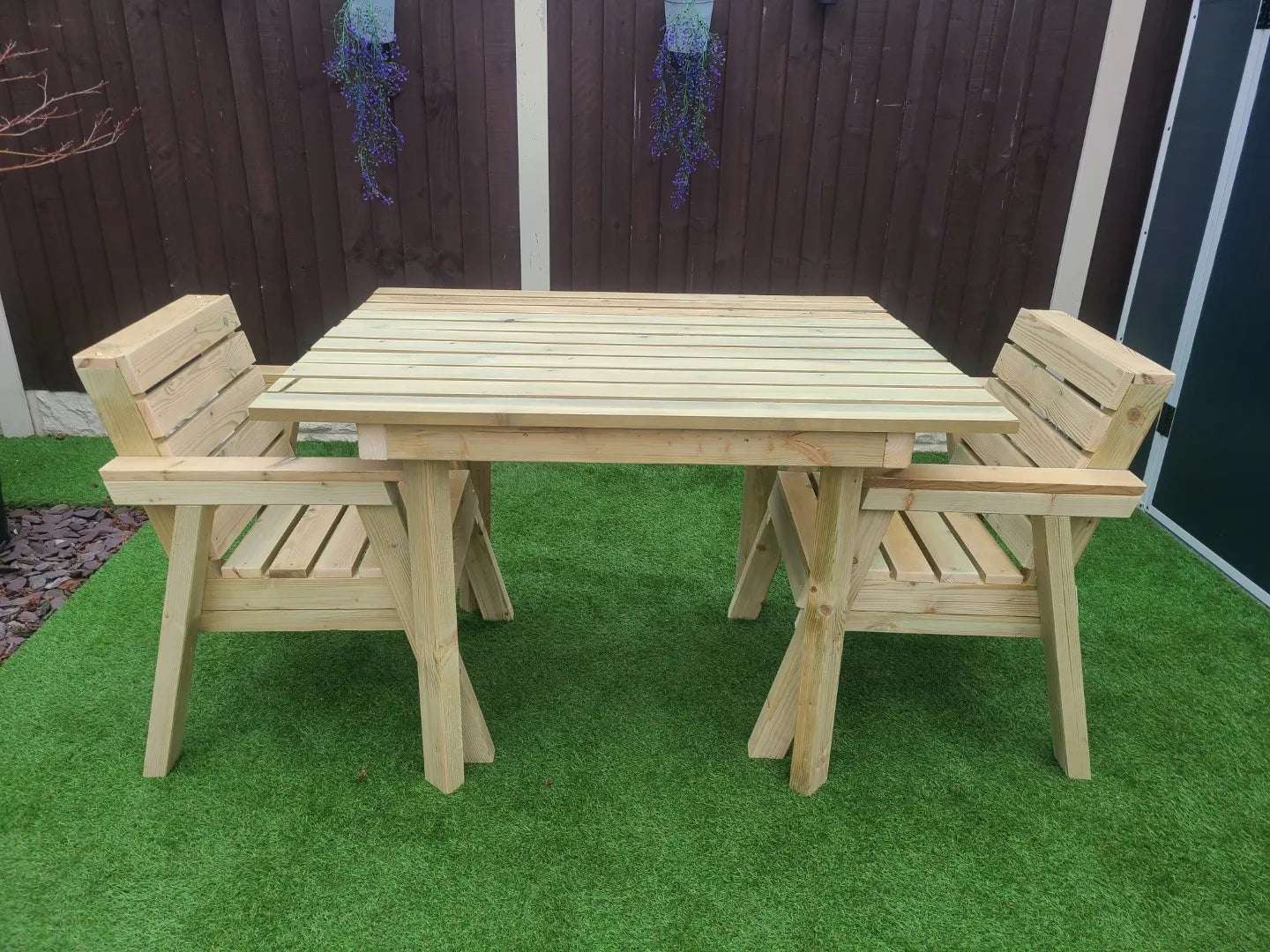 4ft handmade wooden garden table set with chairs and benches – customisable outdoor furniture