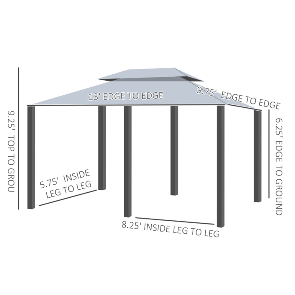 Measurement chart of a gazebo with dimensions labeled