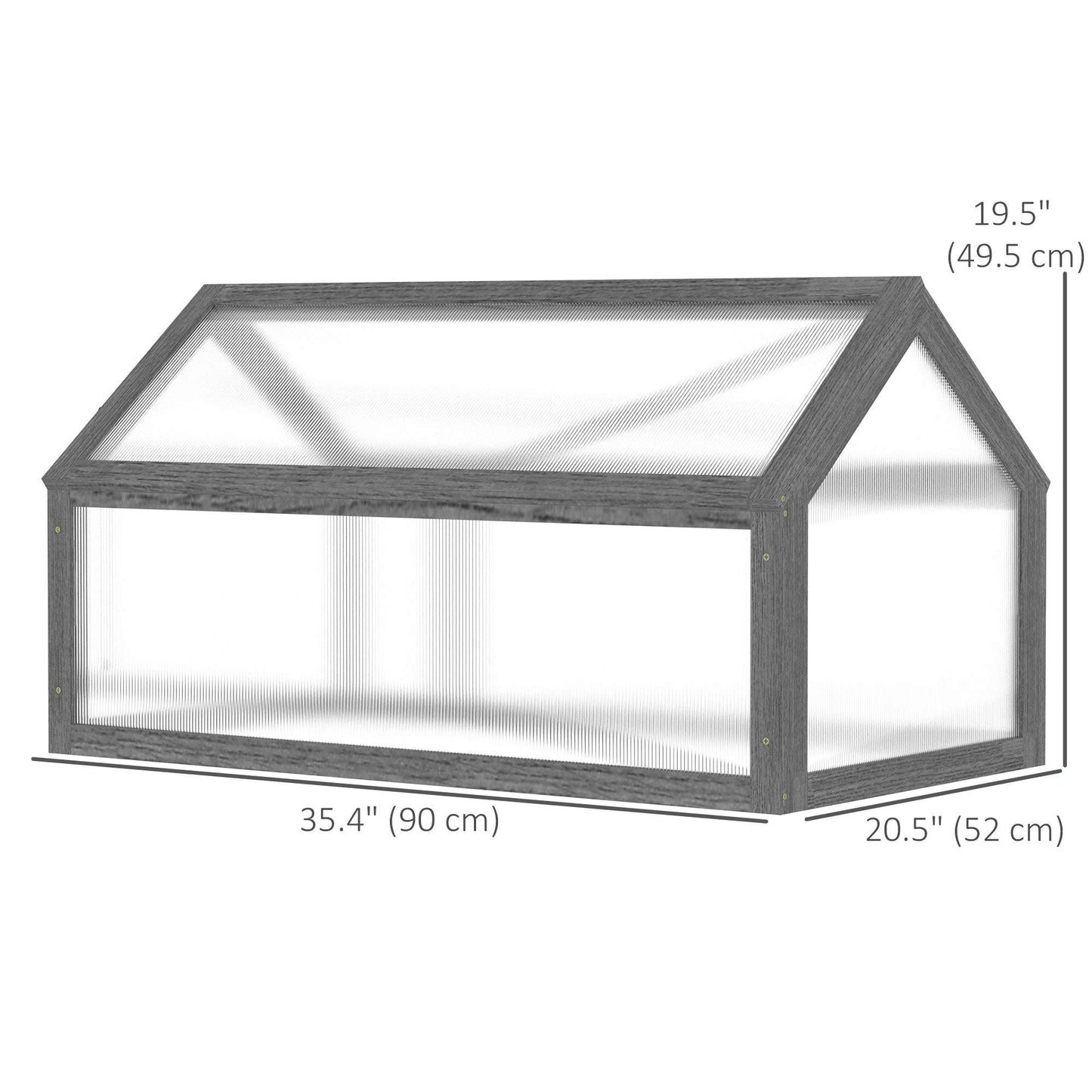 Measurement chart of a small greenhouse with dimensions labeled.