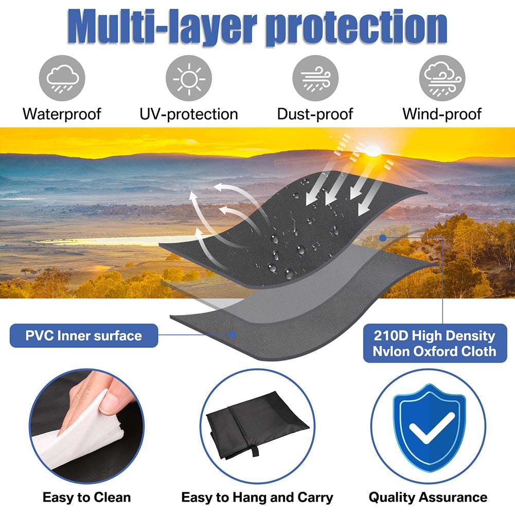 Multilayer protection feature with waterproof, UV-protection, dust-proof, and wind-proof capabilities.