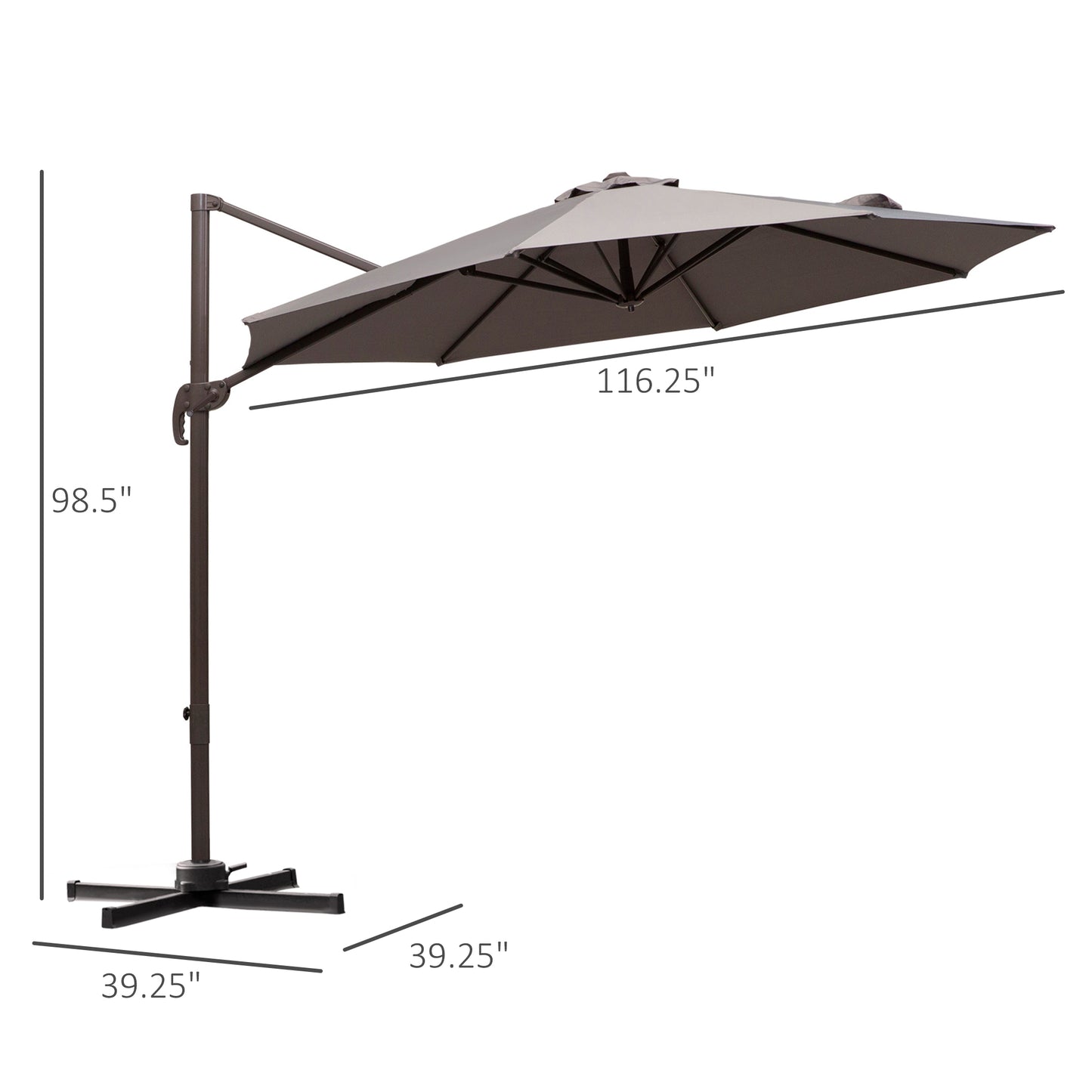 Outdoor umbrella with dimensions on a white background