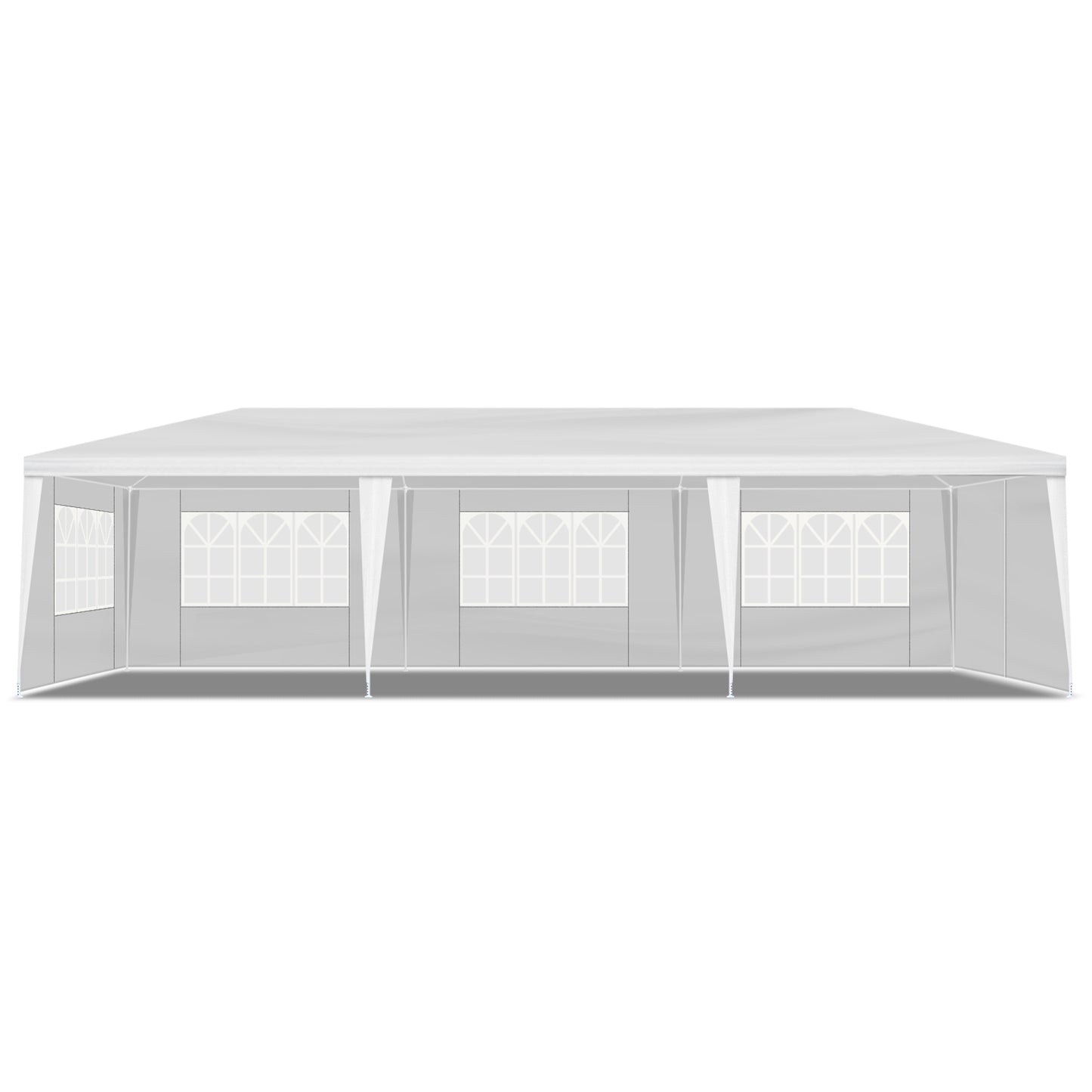White outdoor canopy tent with multiple panels on a white background