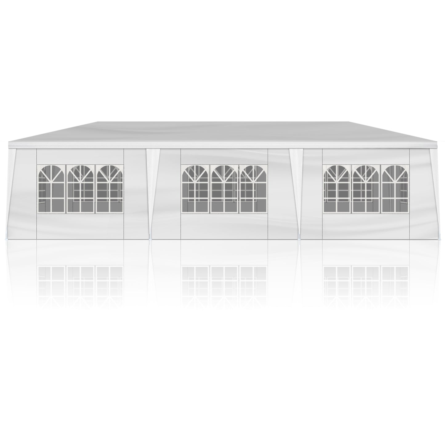 White portable garage-style shelter with windows on a white background