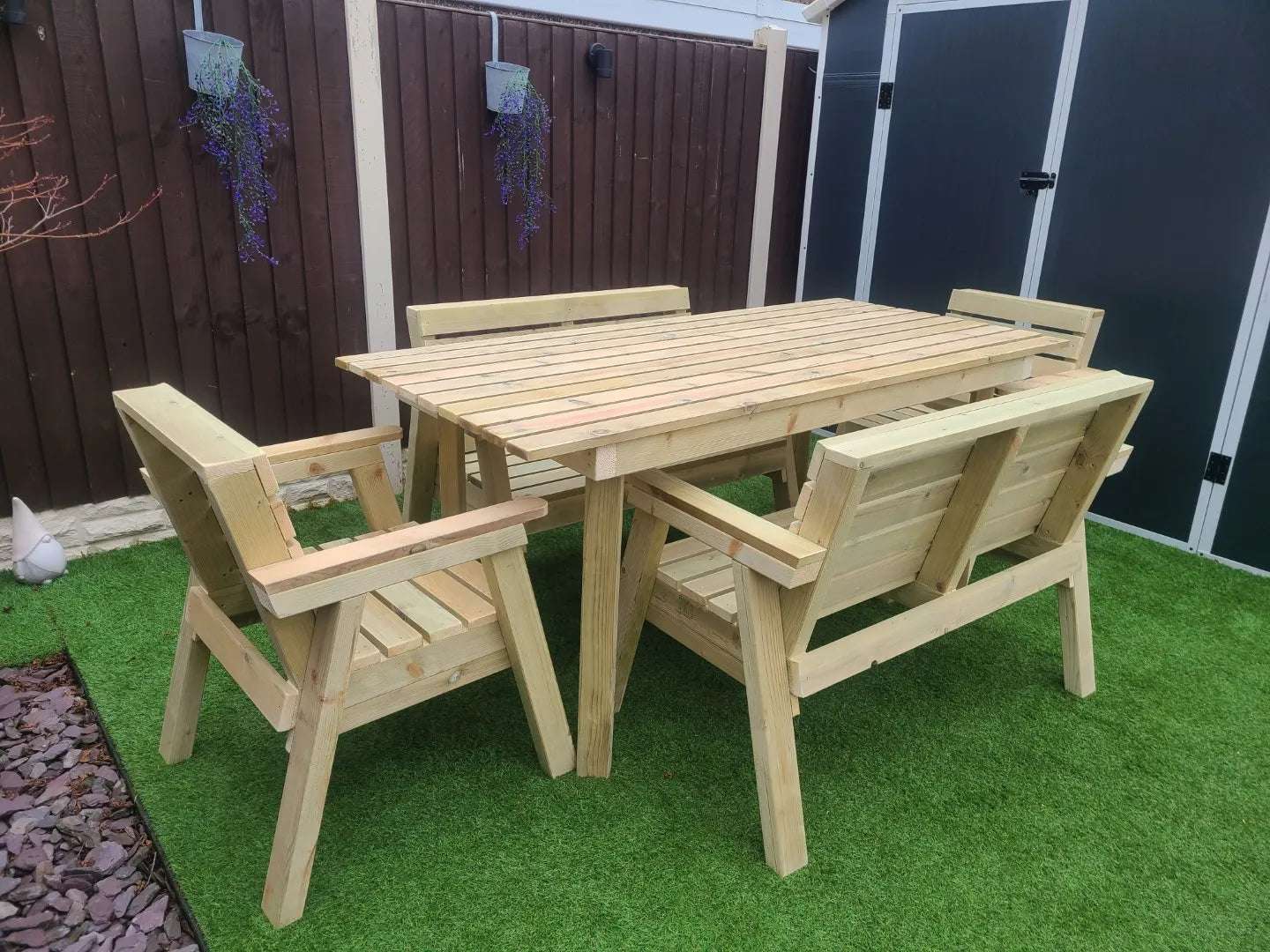 Free Shipping! 180cm Wooden Garden Table Set with 2 Chairs and 2 Benches