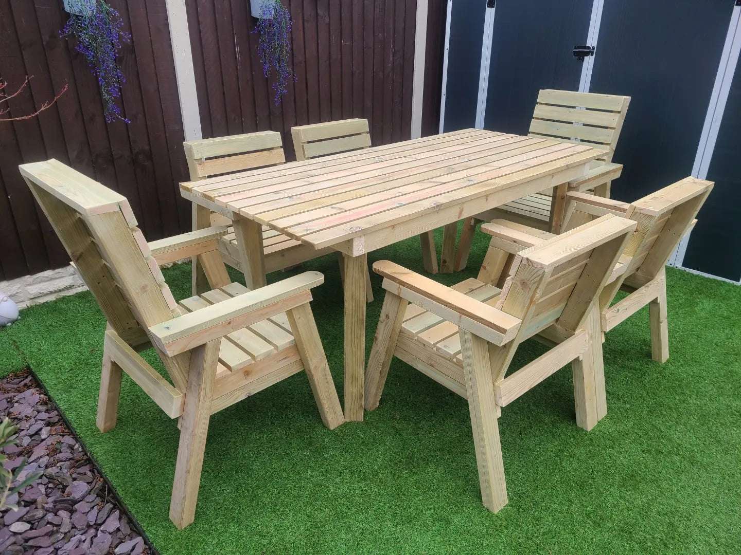 Free Shipping! 180cm Wooden Garden Table Set with 6 Chairs