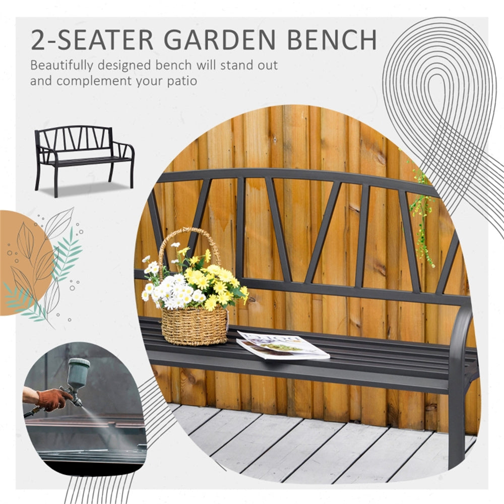 2-seater garden bench with decorative elements on a white background