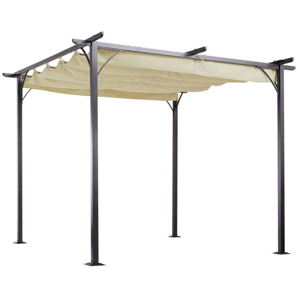 Beige canopy with metal frame on a white background