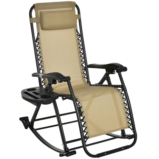 Beige reclining chair with black frame on a white background