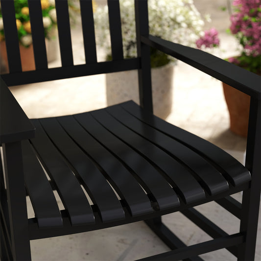 Black metal chair with a blurred outdoor background