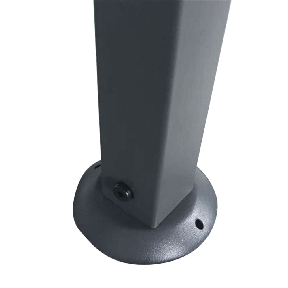 Dark grey metal post with base on a white background