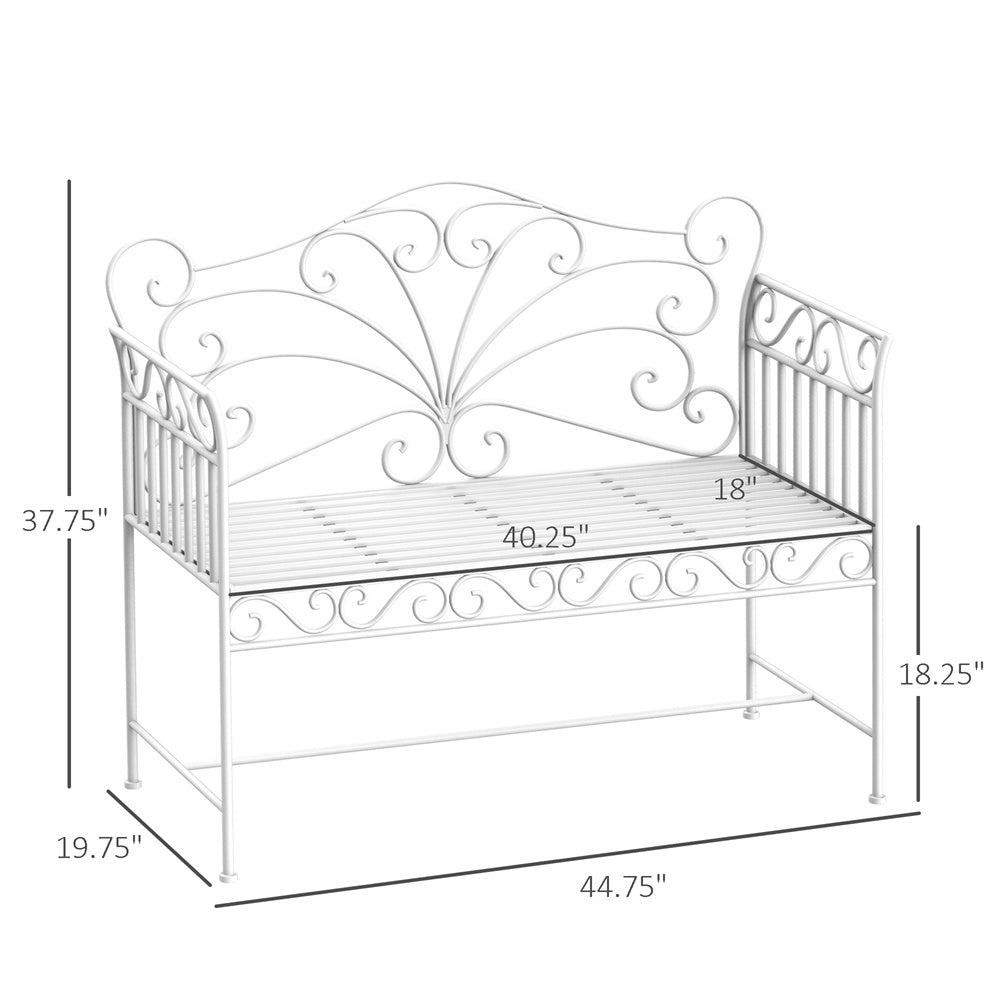 Dimensions of a decorative metal bench with ornate backrest