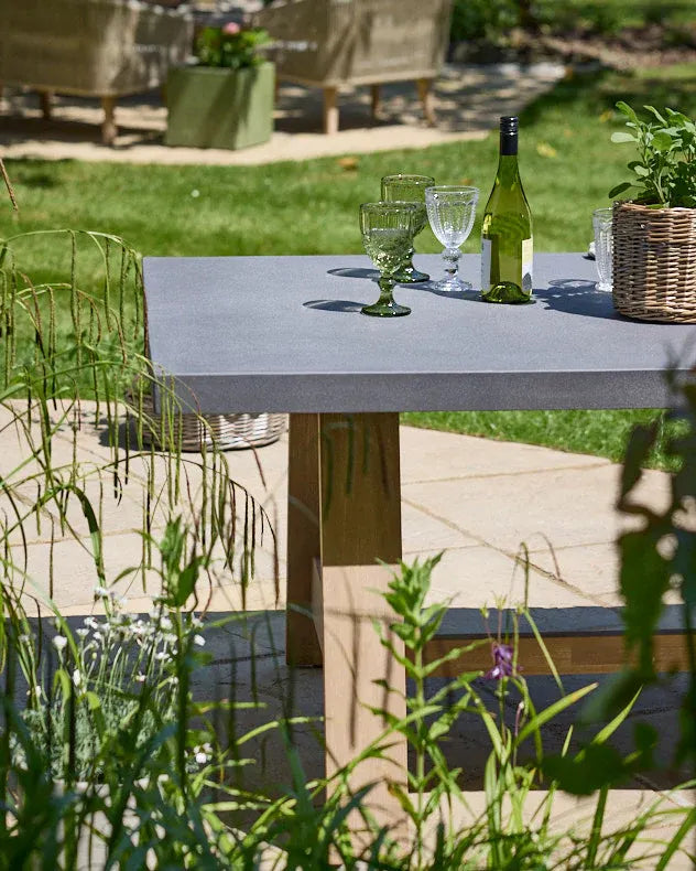 Outdoor grey table with wooden legs