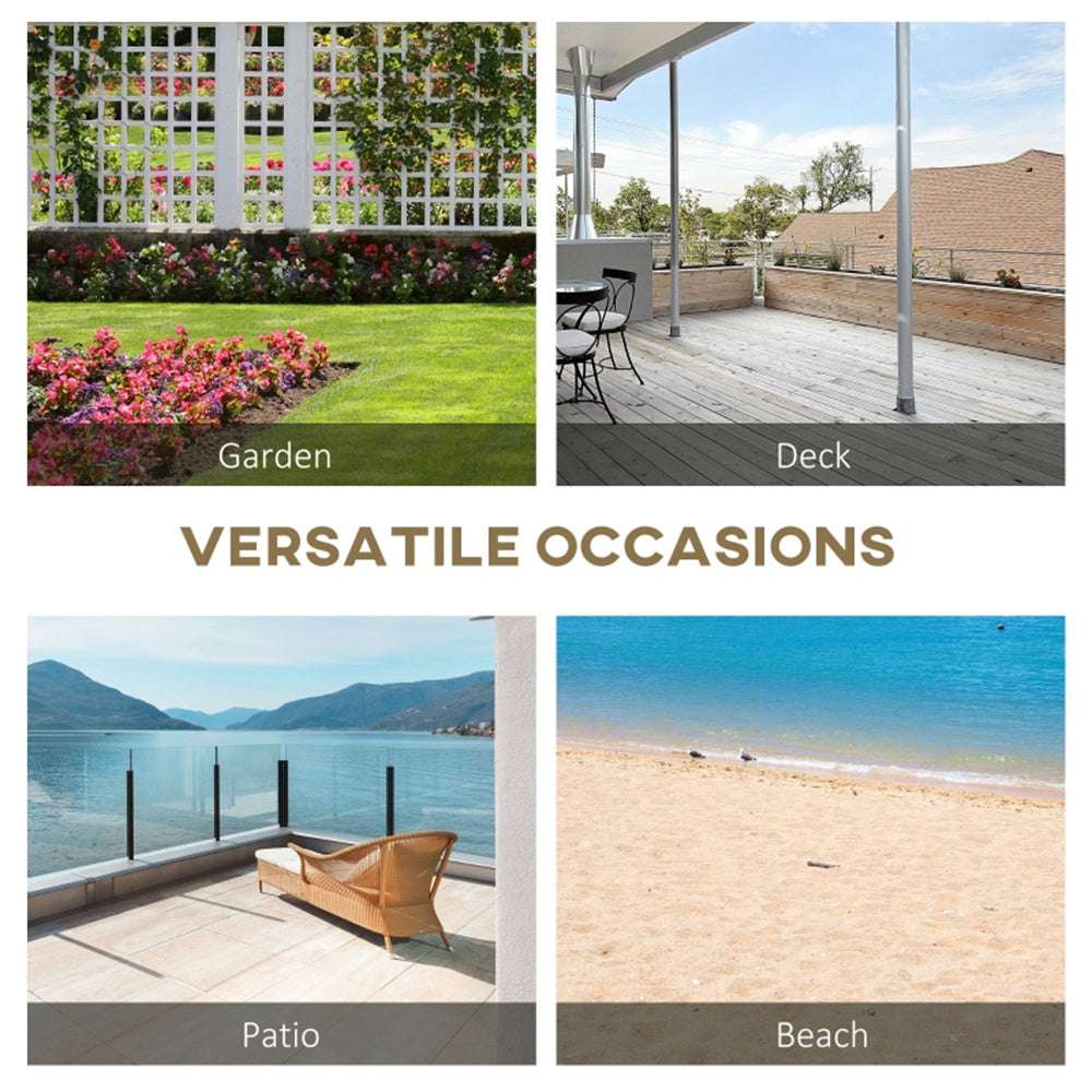 Collage of outdoor settings including a garden, deck, patio, and beach with the text 'Versatile Occasions'.