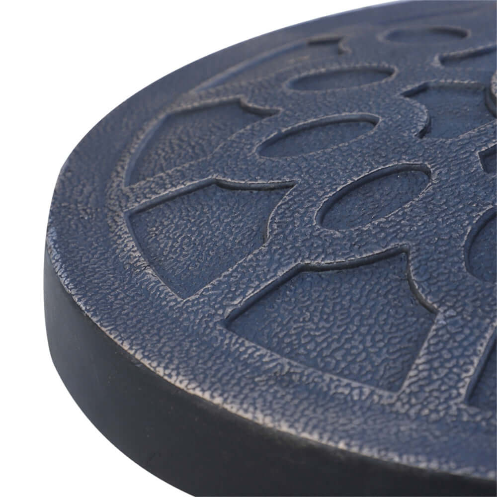 Close-up of a blue rubber mat with textured surface