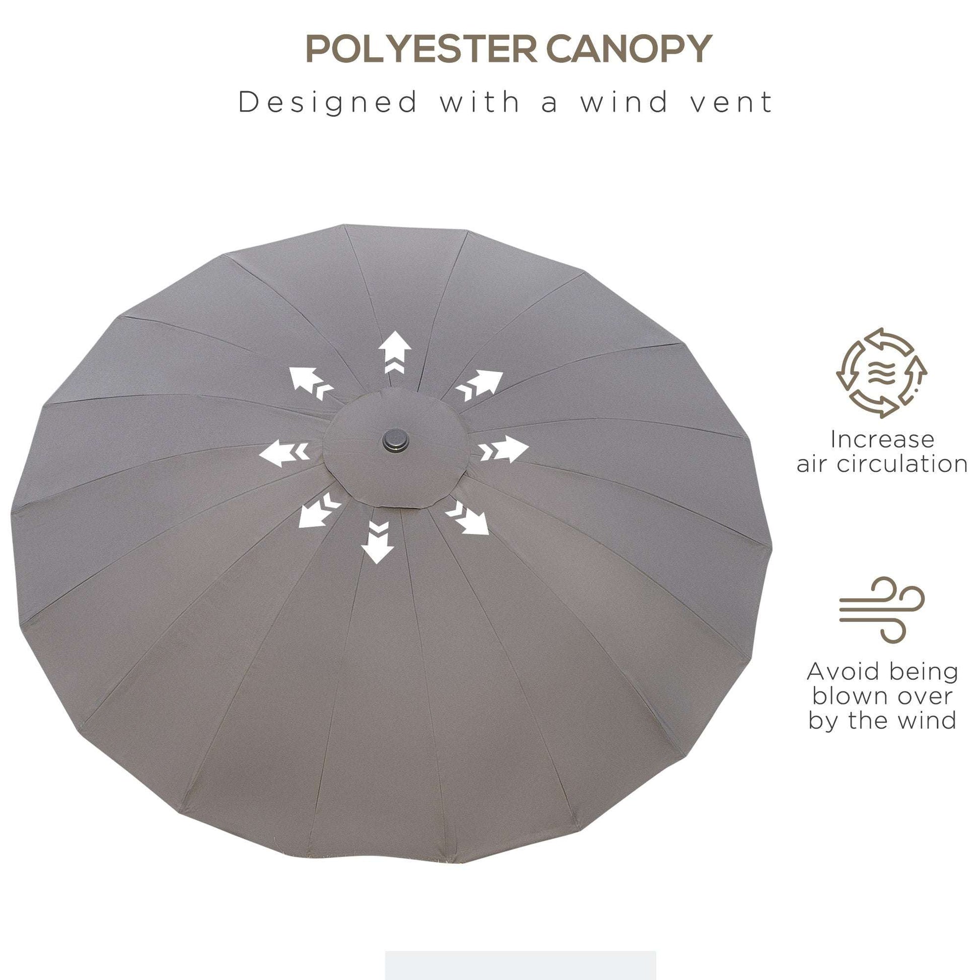 Gray polyester canopy with wind vent design on a white background