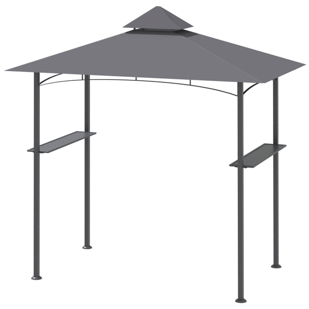 Grey outdoor gazebo with two levels on a white background