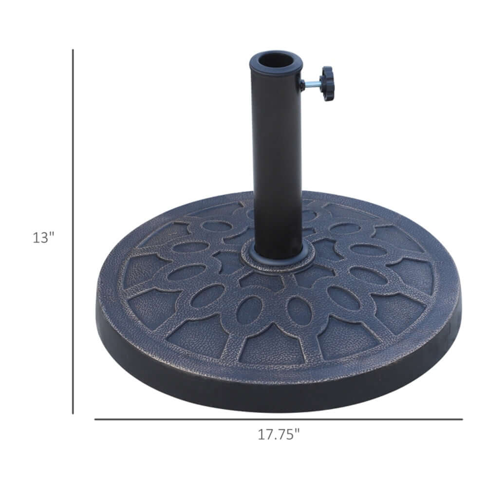 Decorative umbrella base with measurements on a white background