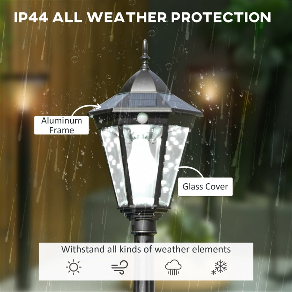 Outdoor lamp with IP44 weather protection feature, rain simulation in background