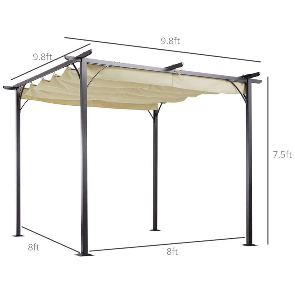 Patio canopy with dimensions on a white background