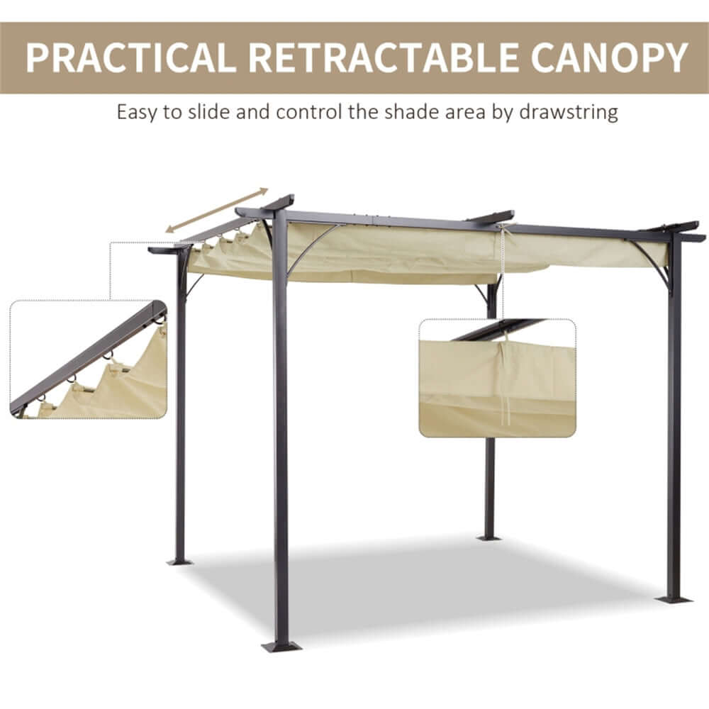 Retractable canopy with drawstring control on a white background