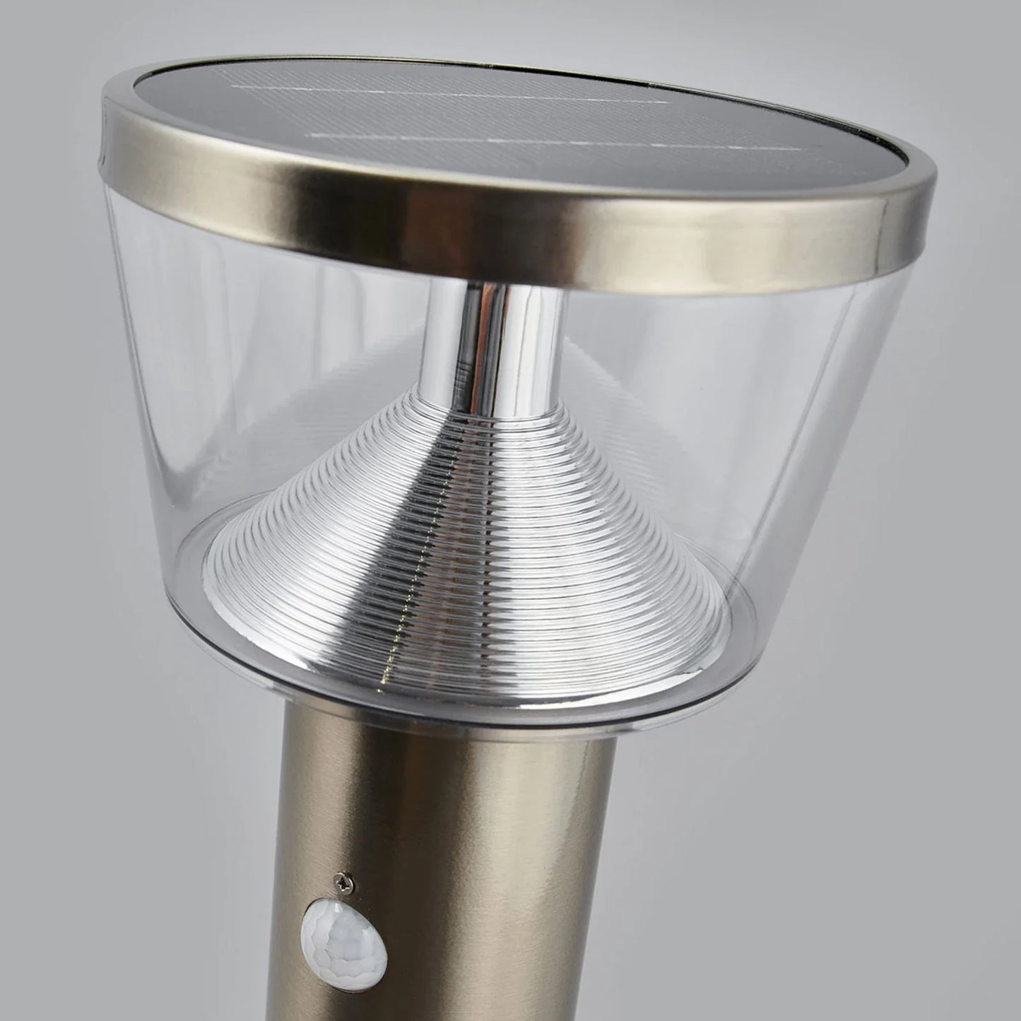 Top view of solar light panel on garden lamp