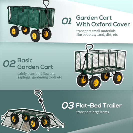 Three types of garden carts with descriptions on a gradient background