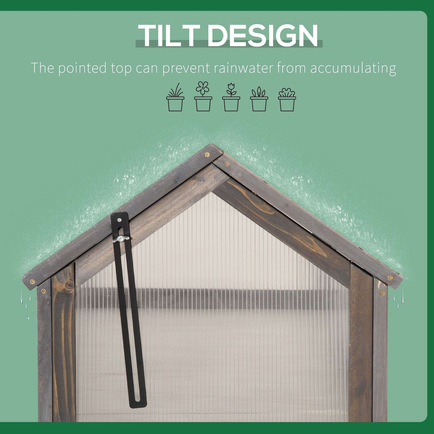 Tilt design greenhouse with pointed roof on a green background