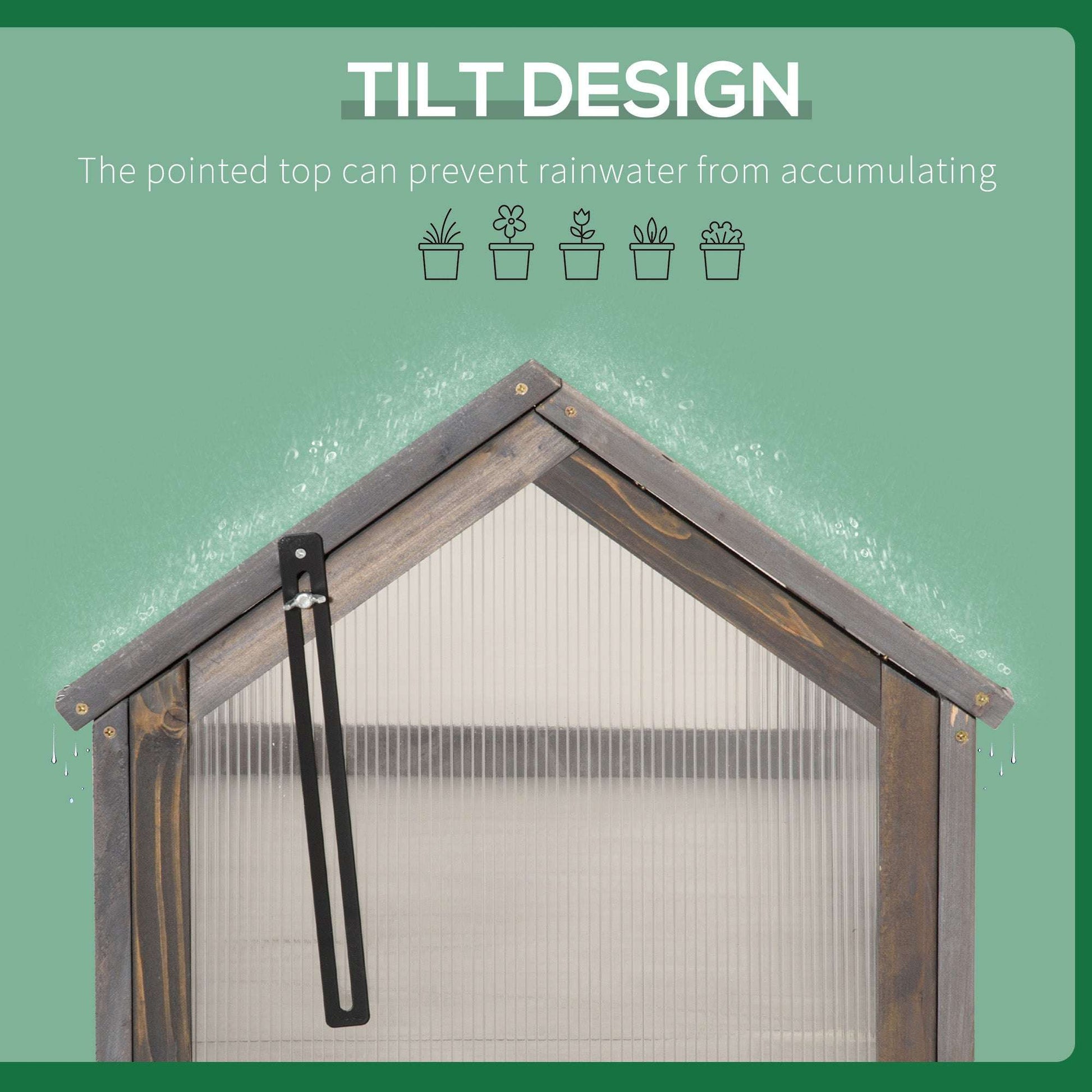 Tilt design greenhouse with pointed roof on a green background