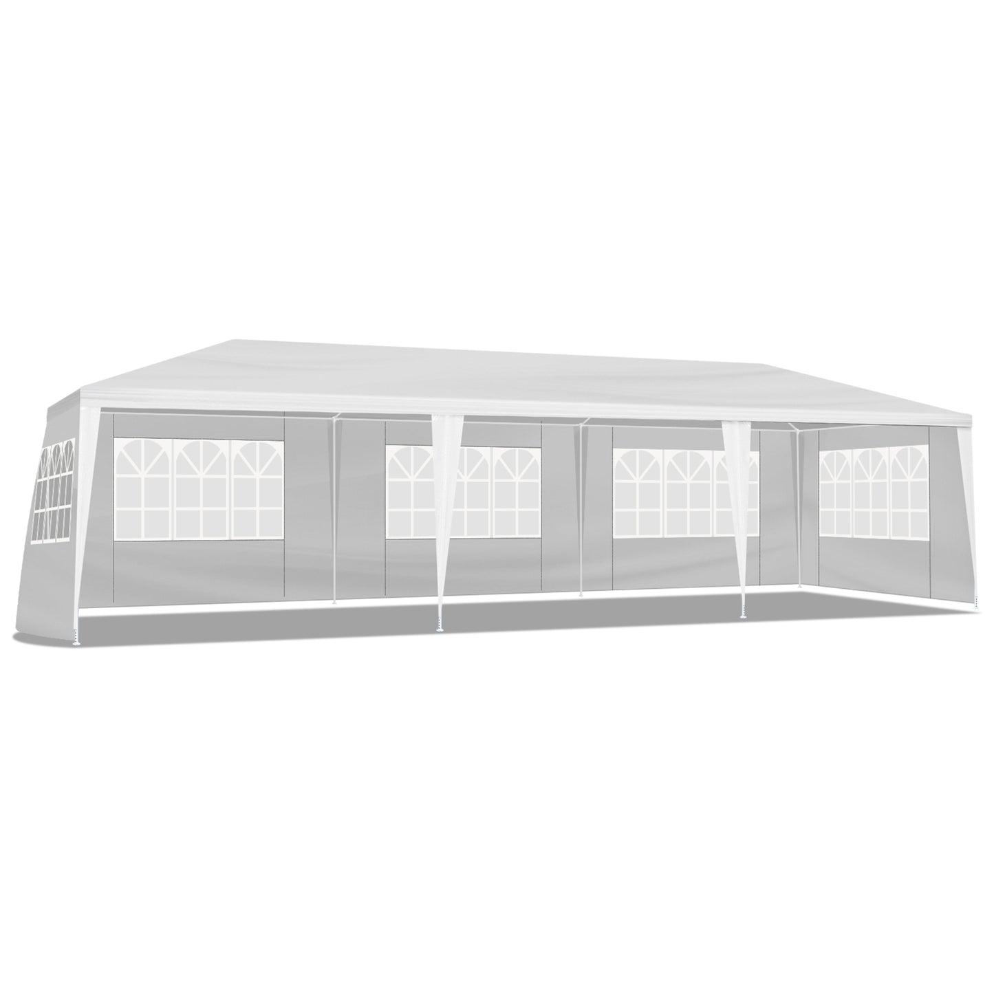 White outdoor canopy tent with mesh walls on a white background