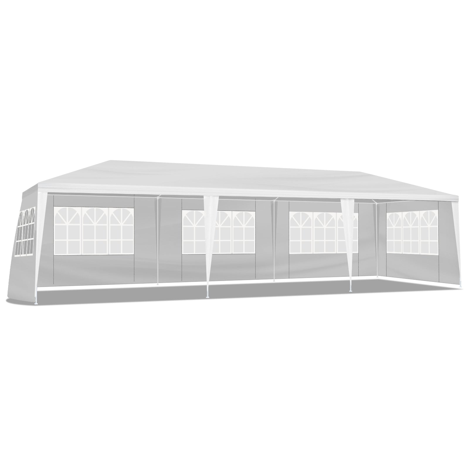 White outdoor canopy tent with mesh walls on a white background