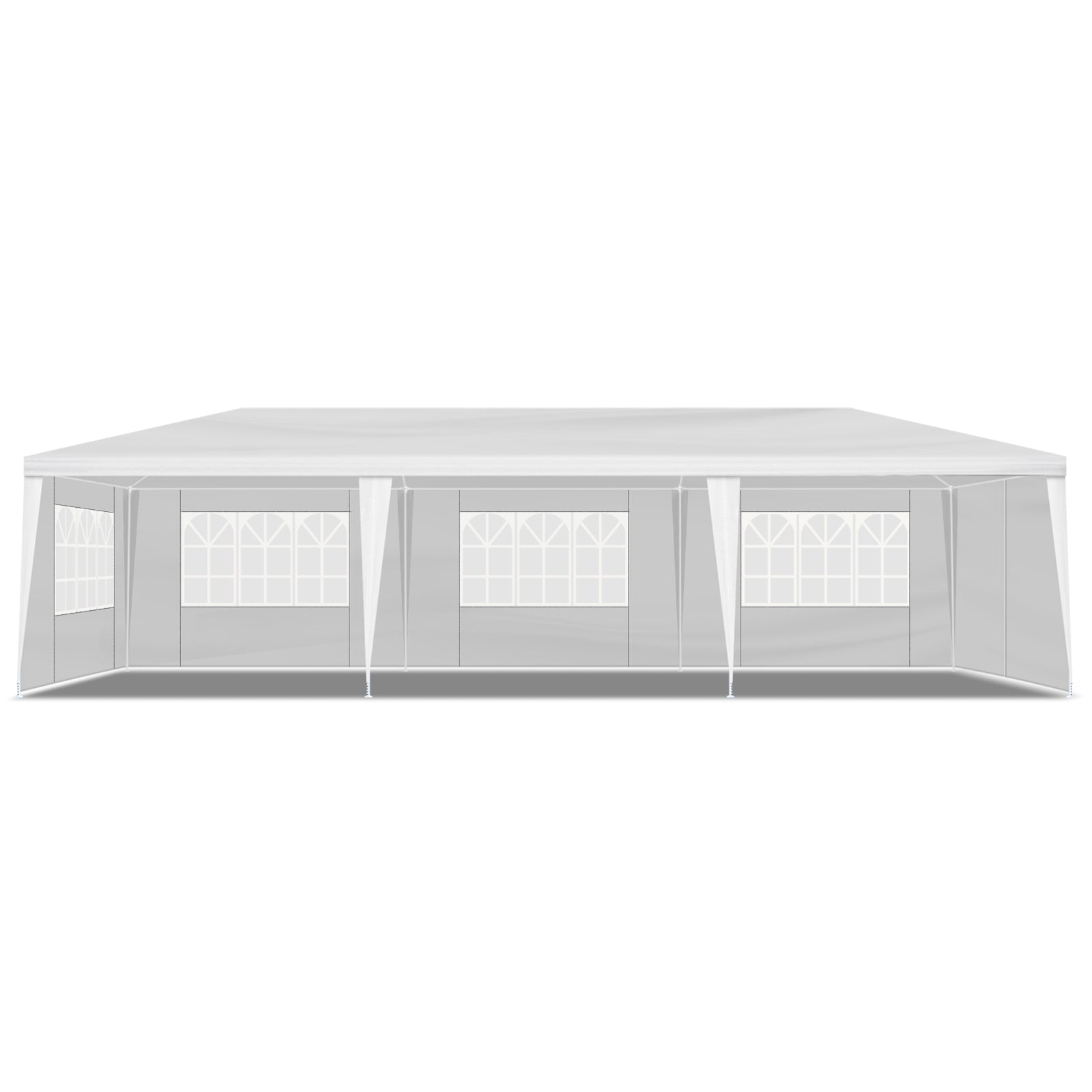 White outdoor canopy tent with multiple panels on a white background
