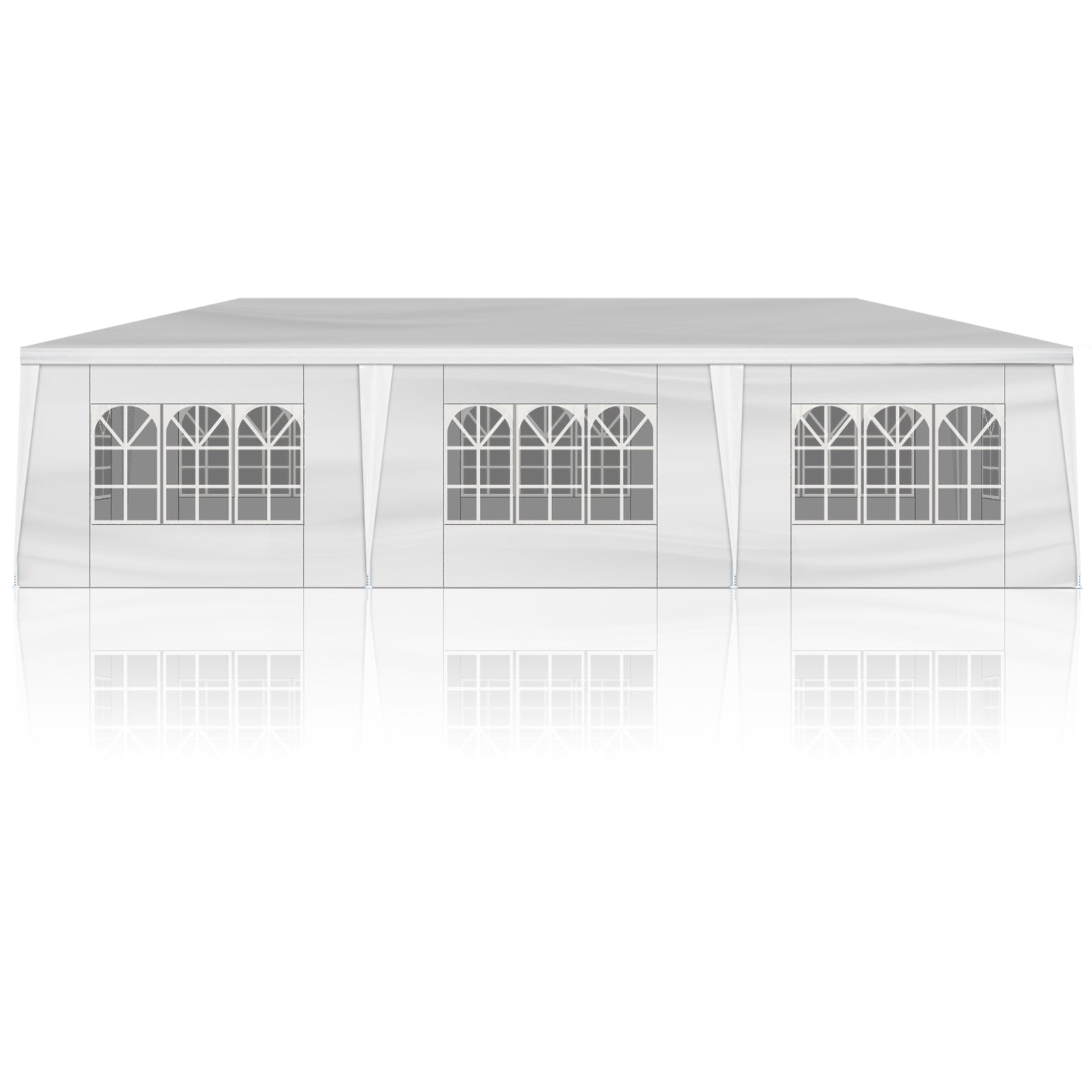 White portable garage-style shelter with windows on a white background