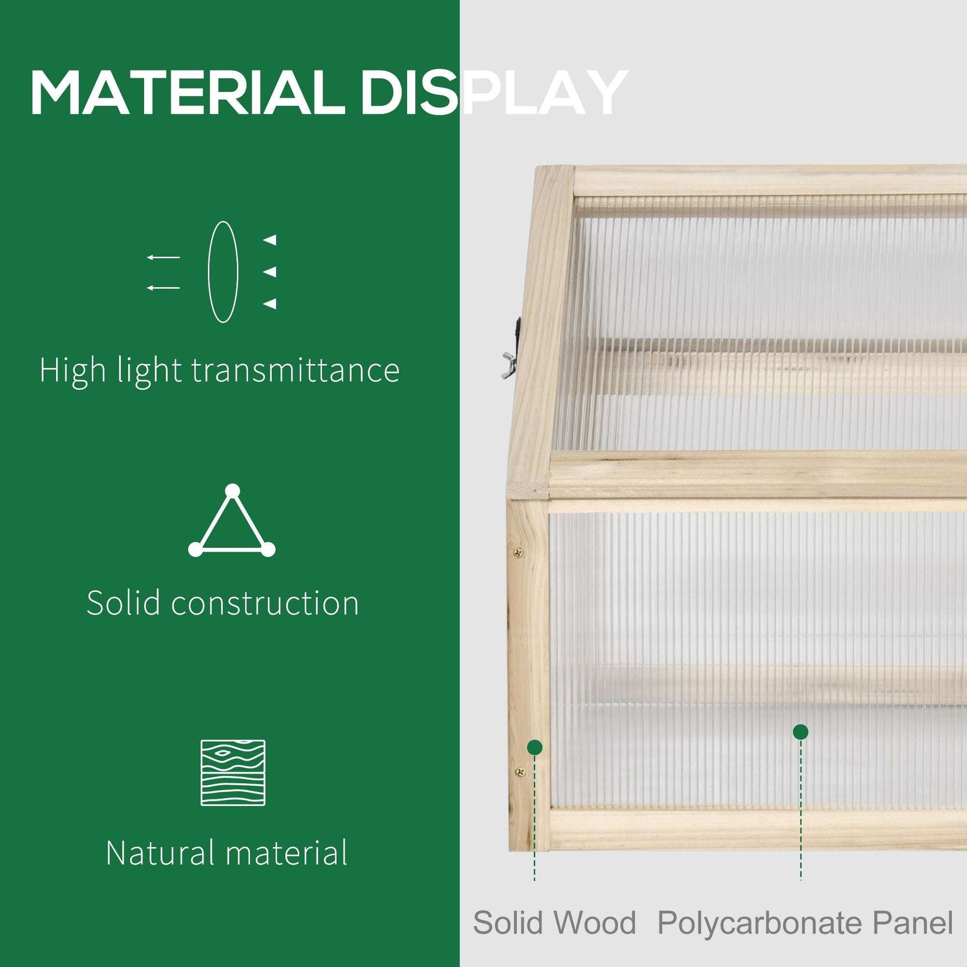 Window frame with polycarbonate panel on a green background with material display text.