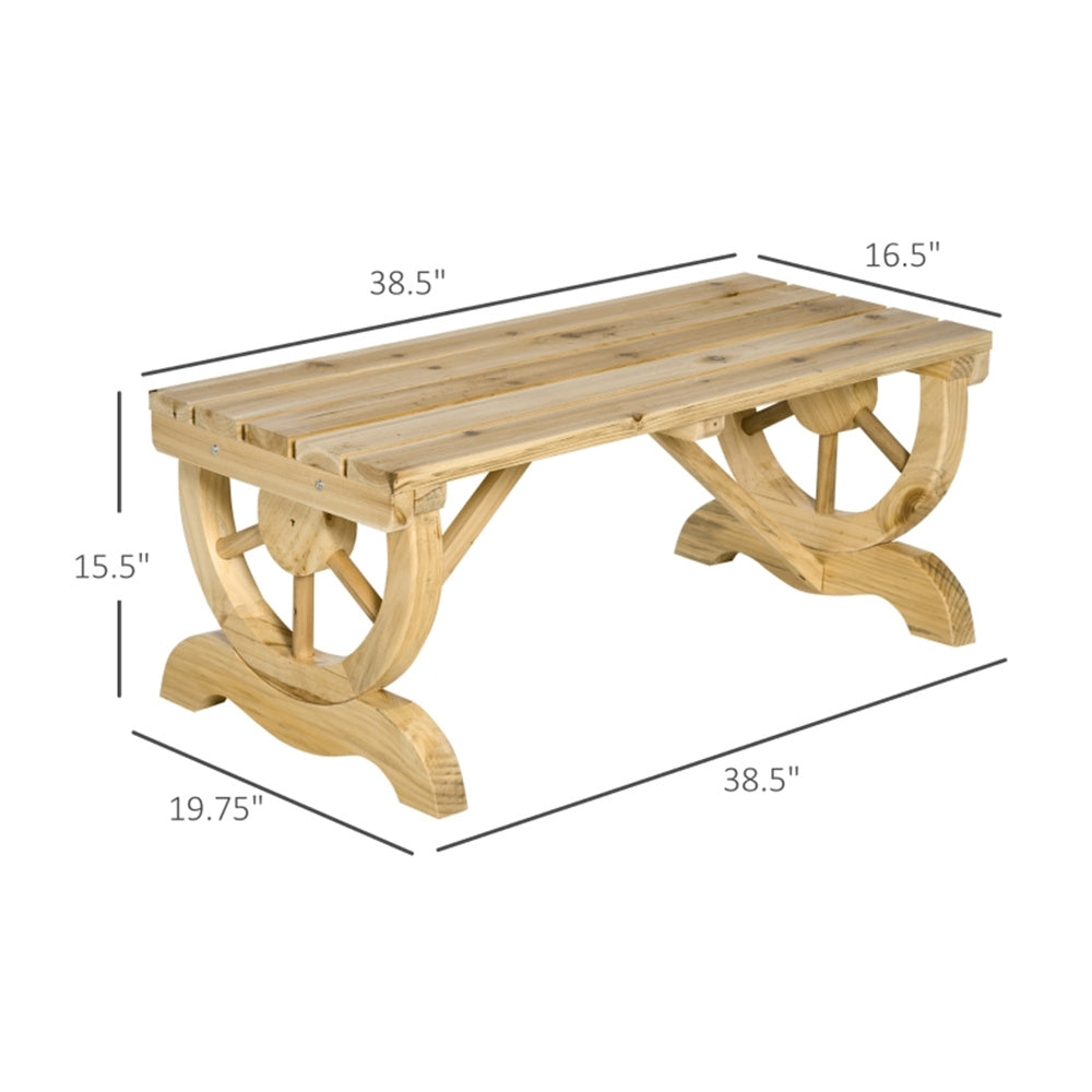 Wooden bench with dimensions labeled on a white background