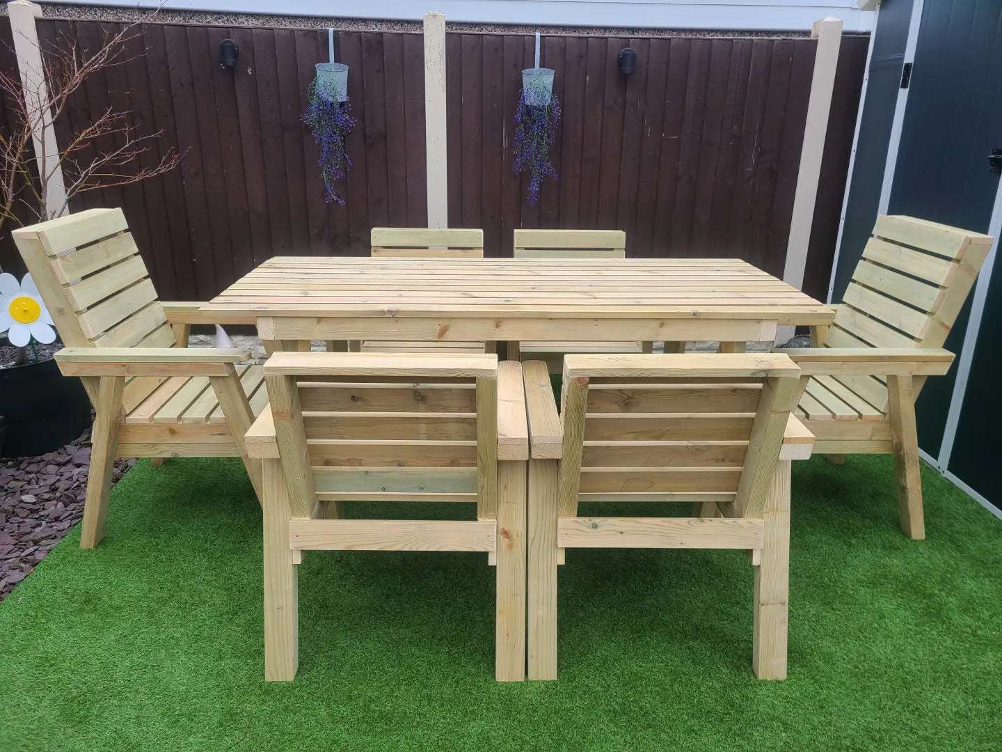 Free Shipping! 180cm Wooden Garden Table Set with 6 Chairs