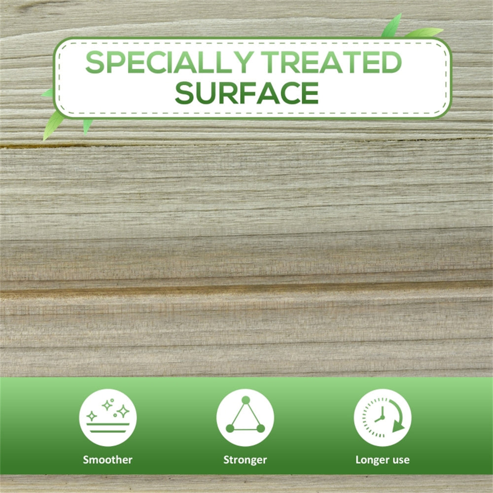 Wooden surface with 'Specially Treated Surface' label and icons indicating benefits.