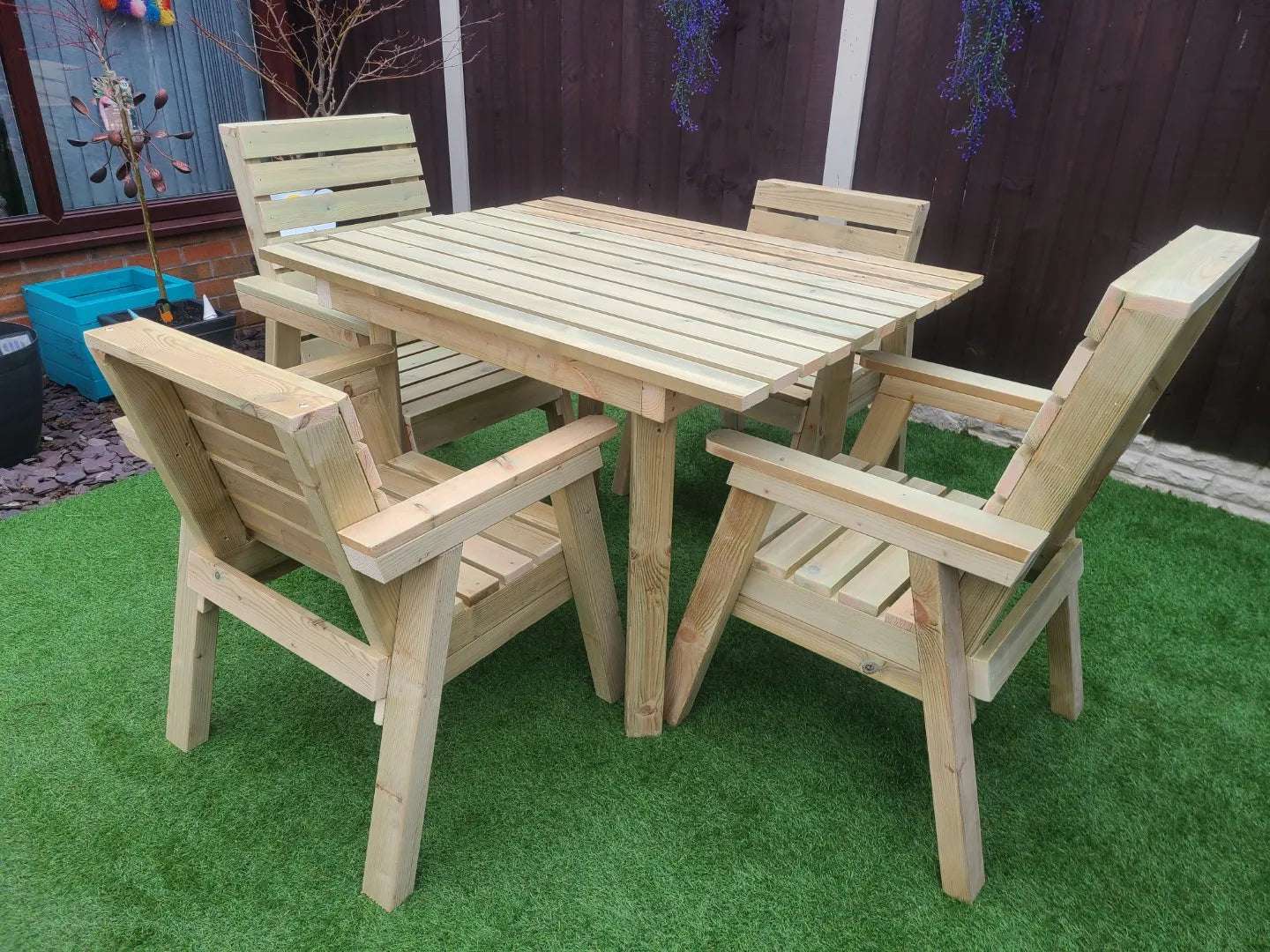 4ft handmade wooden garden table set with chairs and benches – customisable outdoor furniture