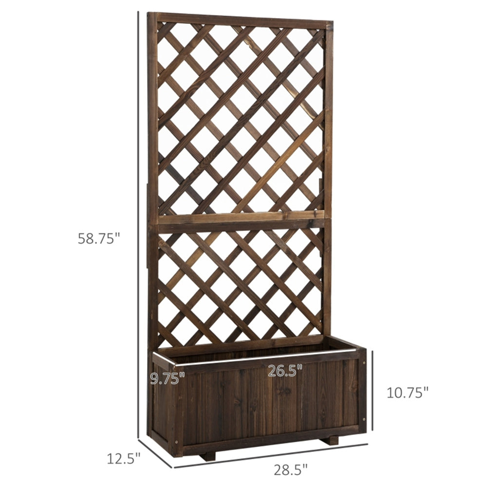 Wooden trellis planter with dimensions on a white background