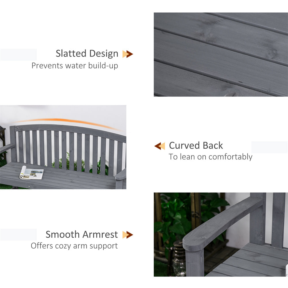 Grey wooden bench with features highlighted on a white background