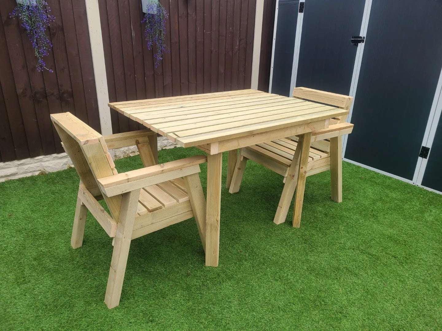 4ft handmade wooden garden table set with chairs and benches – customisable outdoor furniture