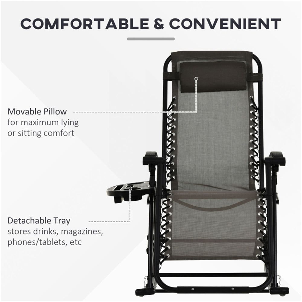 Zero gravity chair with movable pillow and detachable tray on a white background