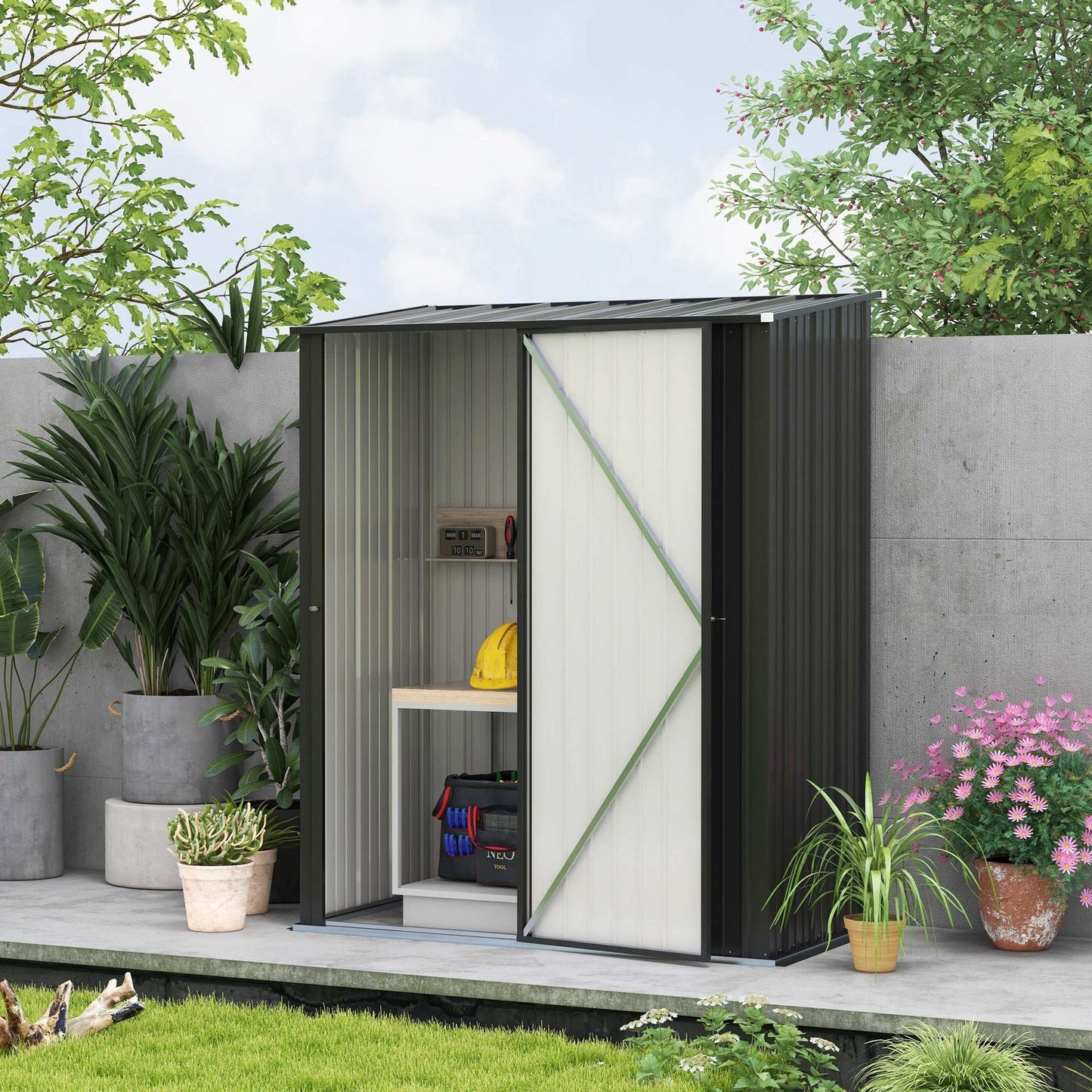 metal shed door open
