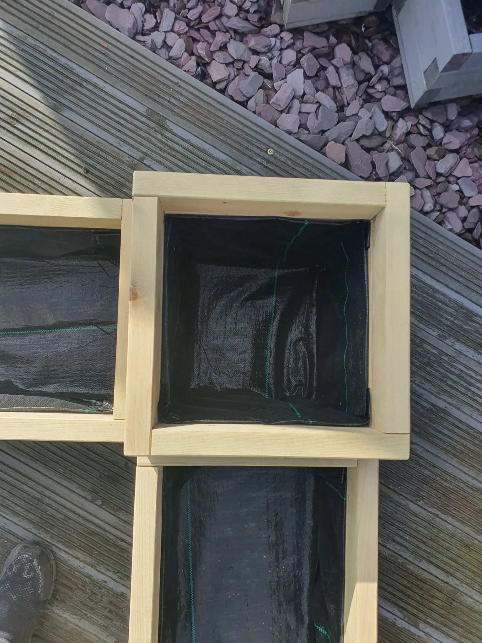view inside Large Corner Wooden Treated Garden Planter